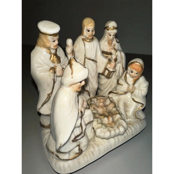 Vintage International Bazaar Nativity Scene Porcelain Gold Trim - Picture 11 of 16